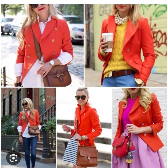 J. Crew Military Oxford Wool Blazer in Bright Flame in Size 0 - Picture 2 of 12